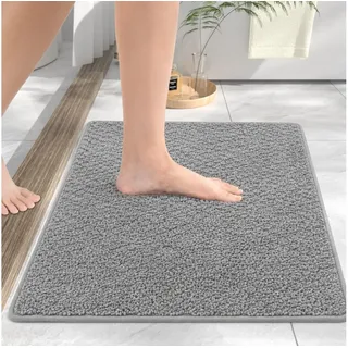 Forrlite Badematte Duschmatte Badezimmerteppich, 40x60cm Badematte rutschfest, Super Saugfähige Badematten & Badteppiche, schnell trocknend, Graue Badematte in Sisal-Optik, Badteppich Waschbar,Badezimmermatte für Dusche und Badewanne, Hellgrau grau
