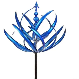 Großer Metall Windspinner 90 cm Höhe, Robuster Garten für DEKO Windrad aus Eisen mit Glänzender Folie, Leise Drehend für Terrasse Hof und Außenbereich, Wetterfestes Kunstobjekt in 4 Fa(Blue)