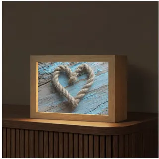 OnlyWow Tischleuchte Lightbox Herz - Seil - Holz - Rustikal, Dimmbar, Farbwechsel, LED, Warmweiß, Kaltweiß, Neutralweiß Einstellbar, Tischlampe, Schreibtischlampe, Desk, Dimmbar, mit Kabel, LED 20 cm x 8 cm x 15 cm