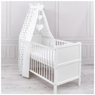 Generisch Baby Delux Babybett Himmel Betthimmel Baumwolle Baldachin für Babybett Kinderbett Wiege Stubenwagen Himmelstange Applikationen Herz Deko (Little Stars White, ohne Himmelstange)
