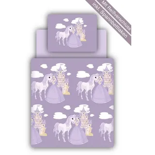 Ticaa Kinderbettwäsche Kinder Bettwäsche Set inkl. Bettlaken Prinzessin, Baumwolle lila