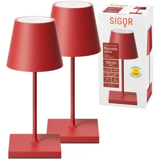 SIGOR Nuindie 2.0 mini Akku-Tischlampe, 2er-Set, feuerrot | Dimmbar • Indoor & Outdoor • IP54 • 25 cm • USB-C • 12 h Leuchtdauer