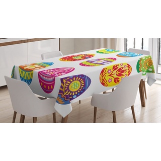 Abakuhaus Tischdecke Farbfest Waschbar Für den Außen Bereich geeignet Klare Farben, Ostern Bunte Eier Blumen bunt 140 cm x 240 cm
