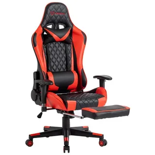 IKIDO Gaming-Stuhl Pedal-Gaming-Stuhl (Professioneller Gamingstuhl), Mit Beinauflage und Fußstütze, Eingebauter Wippmechanismus rot