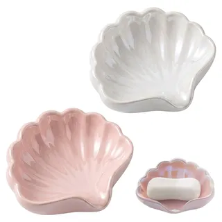 2er Set Seifenschale mit Ablauf, Seifenhalter Kunststoff für Bad & Dusche, Seifenablage Waschbecken, Seifenbox für Festes Shampoo & Seife, Seifenschalen Set (Weiß + Rosa)