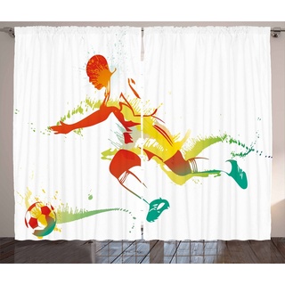 Gardine Schlafzimmer Kräuselband Vorhang mit Schlaufen und Haken, Abakuhaus, Teen Zimmer Fußball-Spieler-Athlet bunt 280 cm x 245 cm