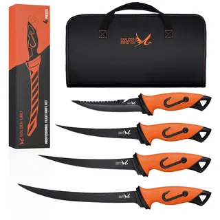 Golden Bird Filetiermesser Fisch set Fischmesser 5Cr15mov Filitiermesser scharf Fisch Full Tang Ausbeinmesser profi mit Scheide zum Filetieren und Entbeinen mit rutschfesten Griffen