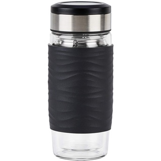 Emsa N20803 Tea Mug Teebecher aus doppelwandigem Glas | 0,4 Liter | herausnehmbares Sieb | BPA-Frei | 100% dicht | auslaufsicher | spülmaschinengeeignet | 360°-Trinköffnung | Schwarz