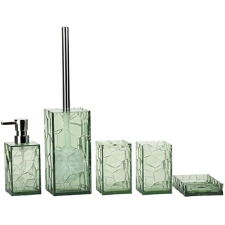 Altsuceser Badezimmer-Zubehör-Set, 5-teiliges Acryl-Badezimmer-Zubehör-Set, komplett mit Seifenspender, Zahnbürstenhalter, Becher, Lotionspender, WC-Bürste, moderne Badezimmer-Dekoration, Grün
