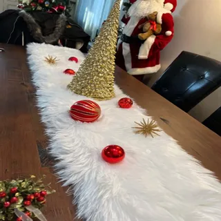 Kunstfell Tischläufer Weihnachten Fell Weiß Deko 30x80cm | Tischläufer felloptik Modern für Deko Weihnachten ,Winter Esstisch