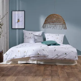 Apelt Mako-Satin Bettwäsche Birds grau-weiß 140x200 cm + 70x90 cm - grau;weiß