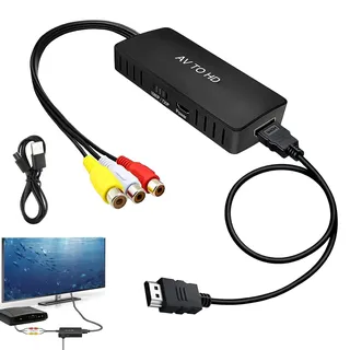 RCA auf HDMI Konverter, AV zu HDMI Video Audio Adapter 1080P Composite CVBS mit HDMI-Kabel für PS2 Xbox N64 VHS DVD-Player, Unterstützt NTSC PAL, Plug and Play Kein Treiber Benötigt, Für HDTV Monitor