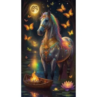 Umfarvt 5D Diamond Painting Erwachsene,Horse Boat Moon Diamant Painting Bilder für Anfänger,DIY Round Drill Voller Diamant Kunst Stickerei Kreuzstich Craft Set für Home Wand Décor 30x70cm