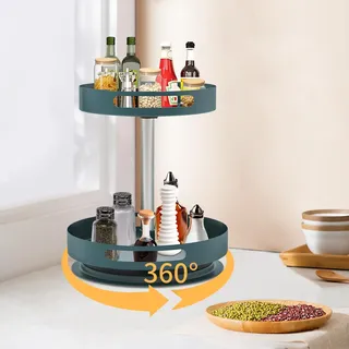 KinHall 360° Gewürzregal, drehbares Küchenregal, 2-stufiger Küchenorganiser, für Küchen, Bädern, Büros, Schränken (Grün)