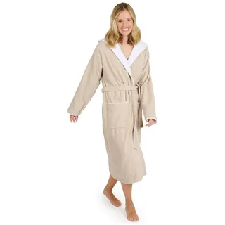 Blumtal Bademantel Damen, mit gefütterter Kapuze, Baumwolle, und samtigen Frottee-Velours, Oeko-TEX® Zertifiziert beige S