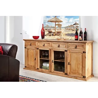 Großes Sideboard Hacienda mit Glastüren - original Mexico Möbel - Pinie massiv - Landhausstil