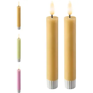 Florissima 2er Set LED Stabkerzen mit Fernbedienung - Echtwachs-Optik & Flackernde Flamme - Batteriebetrieben mit Timer (Gelb, Ø 3 cm H: 24,5 cm)