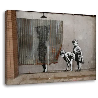 Banksy - Mädchen Dusche 70x100cm - Bilder Leinwanddrucke/Wandbilder Street Art Graffiti Kunstdruck 2cm (div. Varianten/Größen) - Leinwandbild Wandbild/fertig aufgespannt/fertig zum aufhängen