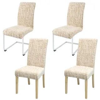 Stuhlhussen für Esszimmerstühle, Stuhlhussen Universal Stretch Kurzflor Stuhlhusse Schwingstuhl Elastische Abnehmbare Jacquard Stuhlbezug Waschbarer Hussen für Stühle Esszimmer Bankett (Cremefarben 4)