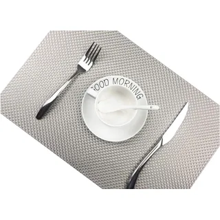 Addfun®Tischsets, Prämie Waschbar Hoch Qualität rutschfest Isolierung PVC Tischsets für Esstisch(Silber, 6er Set)