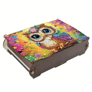 CXINLky Diamond Art Painting Aufbewahrungsbox, Diamond Art Painting Große Kapazität Box, DIY Mandala Schmuckkästchen Aufbewahrungsbox Holz Organizer Geschenkbox-06-Eule
