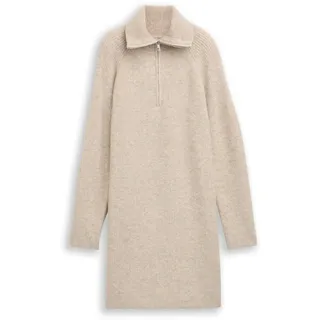 TOM TAILOR DENIM Damen Mini-Kleid mit Troyer-Kragen, beige, Meliert, Gr. XL