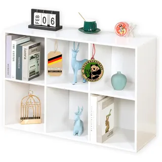 Floordirekt Bücherregal weiß, Holzregal mit 6 Fächern, Würfelregal für Wohnzimmer und Schlafzimmer (Vermont)