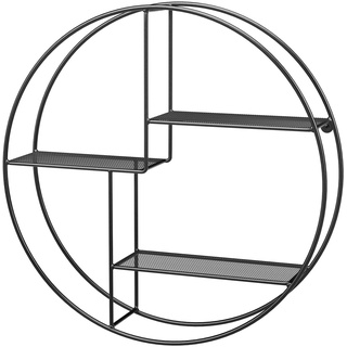 SONGMICS Wandregal aus Metall, rundes Schweberegal mit 3 Gitterablagen, mit 2 Schrauben, 55 x 12 cm (Ø x B), für Wohnzimmer und Flur, Industrie-Design, schwarz LFS01BK