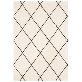 Hochflor-Teppich LEONIQUE "Belle" Teppiche Gr. B/L: 80 cm x 150 cm, 35 mm, 1 St., schwarz (creme, schwarz) Esszimmerteppiche Rauten-Design, weiche Haptik