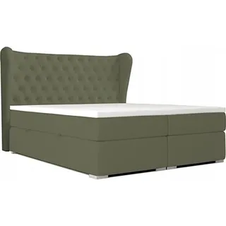 Doppelbett RENI mit Bettzeugcontainer, Topper Federkern (Grün - Kunstleder Soft 07, 160 x 200) - Dunkelgrün
