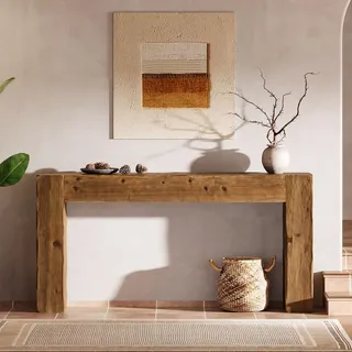Konsolentisch aus Massivholz, 160 cm langer Landhaus-Sofatisch hinter der Couch für Eingangsbereich, Wohnzimmer, Foyer, einfache Montage - Braun