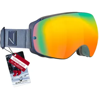 Black Crevice Skibrille I Unisex Skibrille mit rahmenlosen Design I Herren & Damen Skibrille mit UV 400-Schutz I Snowboardbrille mit sphärischen Gläsern I Verspiegelte Schneebrille