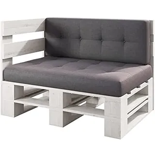 sunnypillow palettenmöbel Europaletten Indoor und Outdoor - Lounge gartenmöbel Holz gartenmöbel Set Lounge möbel Terrasse Balkon loft Stil Paletten Palette (Weiß Eckbank 120 x 80 cm Höhe : 30 cm)