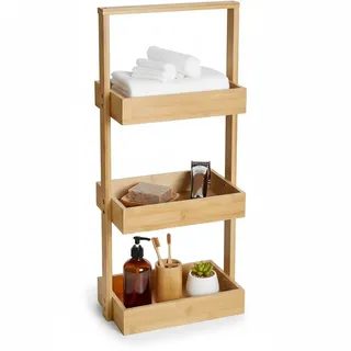 hausleben Bambus Korbregal 3 Ebenen – 25x16x65 cm – Küchenregal, Badezimmerregal & Gewürzregal – Nachhaltiges Holz Stehregal für Küche, Bad & Wohnbereich