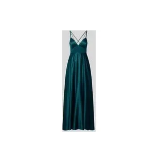 Abendkleid mit gekreuzten Spaghettiträgern, Dunkelgruen Melange, 38