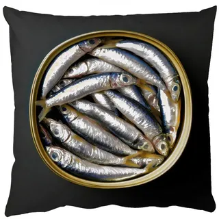 MuchoWow Dekokissen Sardinen - Fisch - Rund - Schwarz, Zierkissen mit Füllung und Bezug, Sofakissen, 45x45 cm Quadratisch | 45 cm x 15 cm x 45 cm