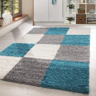 HomebyHome Shaggy Teppich Wohnzimmer 160 x 230 cm - Shaggy Teppich Hochflor Türkis Extra Weich und Flauschig - Waschbarer Langflor Teppiche für Schlafzimmer, Küche, Flur - Carpet, Halı, Kilim