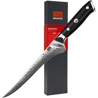 SHAN ZU Damast Filetiermesser 18 cm Küchenmesser, Ausbeinmesser aus 67 Lagen Japanischem Damaststahl, Professionelles Fischfiliermesser, Scharfes Fischmesser mit Ergonomischem G10-Griff - PRO Series