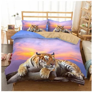 LuxusKollektion Bettwäsche Bettwäsche Set 155x220cm Tiger Drucken Wildlife