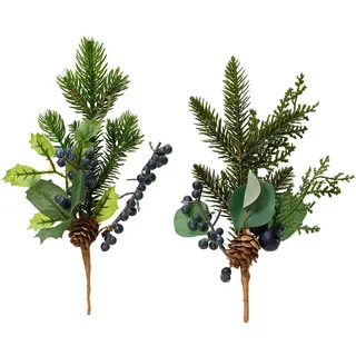 Kunstzweig, Kaemingk, Künstliche Zweige 24cm mit blauen Beeren 1 Stück sortiert Grün / Braun blau|grün