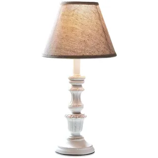 LOBERON Tischlampe Créteil, harmonisch helle Farbtöne, klassisches Vintage-Design, gedrechselter Fuß, mit Antik-Finish, Tischleuchte, Kiefernholz, Leinen, braun/antikweiß