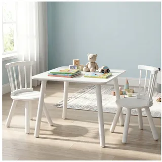 COSTWAY Kindersitzgruppe, (3-tlg), Kindertisch und 2 Stühle Set, Holz weiß