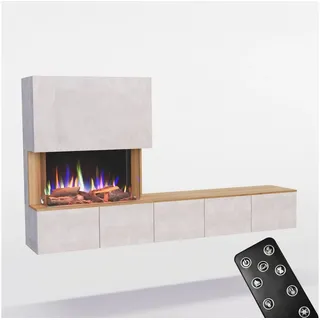 GLOW FIRE Elektrokamin CW5 Links E-Motion LED Kamin- Wohnwand mit Kamin, Sideboard mit Kamin, Elektrokamin mit Heizfunktion und Knistereffekt grau