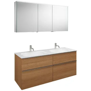 burgbad Fiumo Badmöbel-Set 142 cm mit Doppel-Waschtisch und Unterschrank  mit Griff G0146 sowie mit Spiegelschrank, Badmöbel,