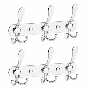 LYLIN kleiderhaken Hakenleiste, Garderobenhaken Edelstahl Rostfrei Handtuchhaken Wandhaken Garderobenleiste Vintage Jackenhalter Wand für Küche Badezimmer Schlafzimme (Silber, 9 Haken, 2Pcs)