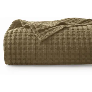 CHUFFED 100% Baumwolldecke 270 x 230 cm Tagesdecke Waffelpique Decke Weiche & Atmungsaktive Leichte Oeko-TEX® Zertifiziert-Sofa Couch Überwurf Bettüberwurf Kuschedecke Bettdecke Braun