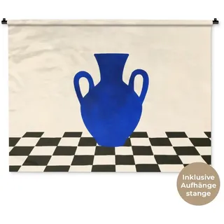 MuchoWow Wandteppich Vase - Blau - Blockiert - Modern, Rechteckig, Höhe: 3 mm, Wandtuch für Wohnzimmer, Wanddekoobjekt, 150x112 cm Rechteckig | 150 cm x 112 cm x 3 mm