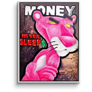 DOTCOMCANVAS® Leinwandbild Money Panther, Leinwandbild Money never sleeps Pink Panther Der rosarote Panther