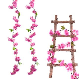 duoyif Blumengirlande Deko Kirschblüten Blumenranke Künstlich Kirschblütenzweige Kunstblumen Girlande Für Traubogen Kommunion Garten Wand Deko Frühling Hochzeit 1,8Meter 2Stück (Rosa)