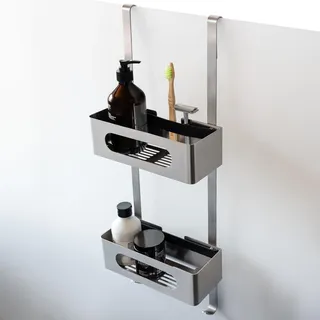 Dolvhin Duschablage zum Hängen | Patentiertes Duschregal ohne Bohren | Edelstahl Badregal Shampoohalter Dusche | Duschkorb hängen | Organizer zum Aufhängen | Duschablage hängend | Silber Grau